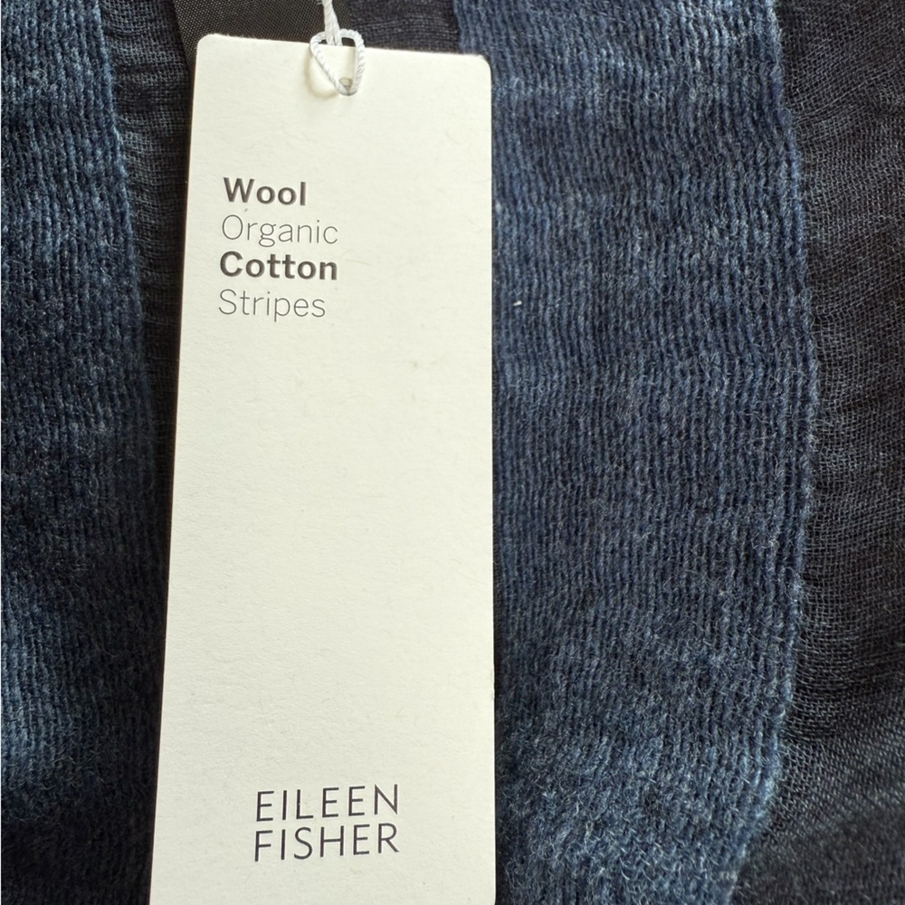 Eileen Fisher Organic Cotton Wool Striped Jumbo Scarf Blue Gray - Picture 4 of 5
